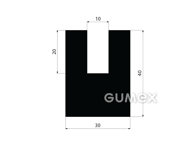 "U" Gummiprofil, 40x30/10mm, 60°ShA, EPDM, -40°C/+100°C, schwarz, 